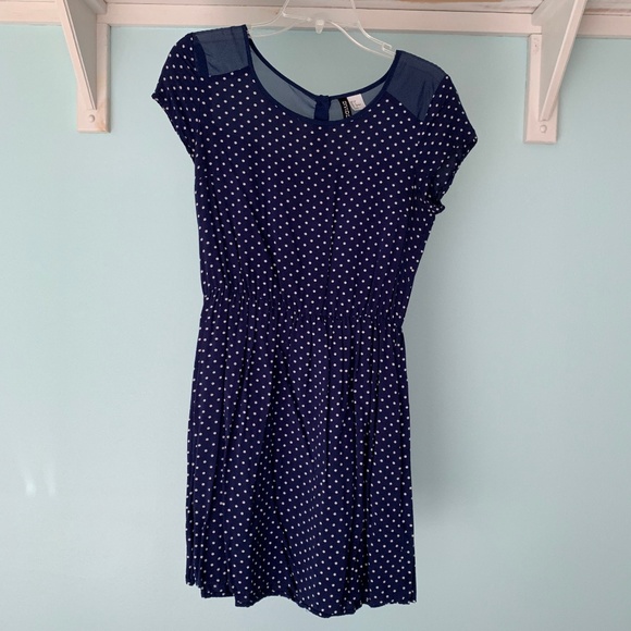 Navy Polka Dot Mini Dress - Picture 1 of 4